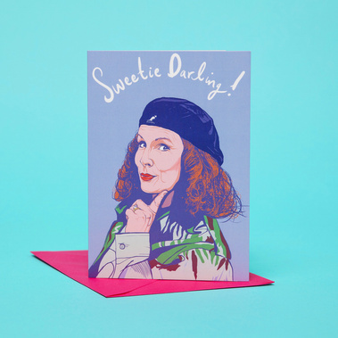 Happy birthday you piece of filth.  An A6 greetings card with pick envelope featuring Absolutely Fabulous star Edina Monsoon played by Jennifer Saunders. 