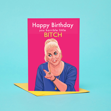 Kim Woodburn A6 greeting card with Yellow envelope by Ryan Hodge illustration.  