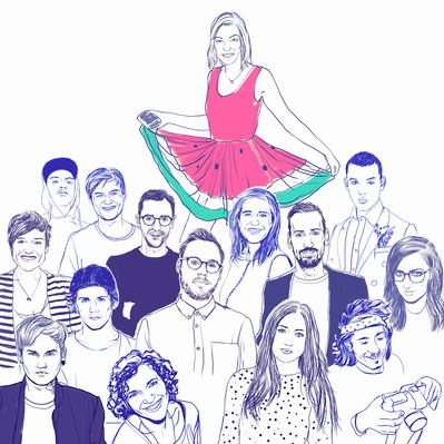 A team illustration of Spindle Magazine. 
