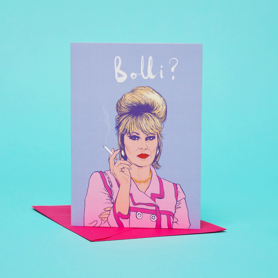 Absolutely Fabulous themed A6 greeting card by Ryan Hodge illustration featuring Patsy Stone.  Perfect for birthdays and special occasions of a best friend. 