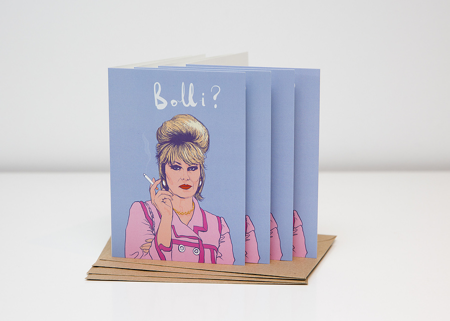 Absolutely Fabulous themed A6 greeting card by Ryan Hodge illustration featuring Patsy Stone.  Perfect for birthdays and special occasions of a best friend. 