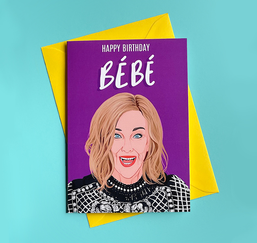 Moira Rose Birthday Card with yellow envelope.  A6 size (approximately 6x4 inches).  Based on the hit Netflix series Schitt's Creek. Artwork by Ryan Hodge illustration. 
