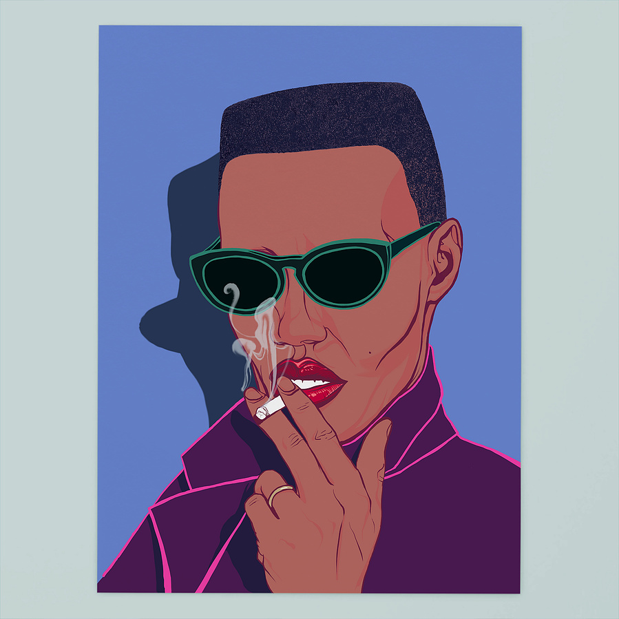 80's  singer, actor and fashion icon Grace Jones by Ryan Hodge illustration.  A fine art print available in various sizes and framing options.