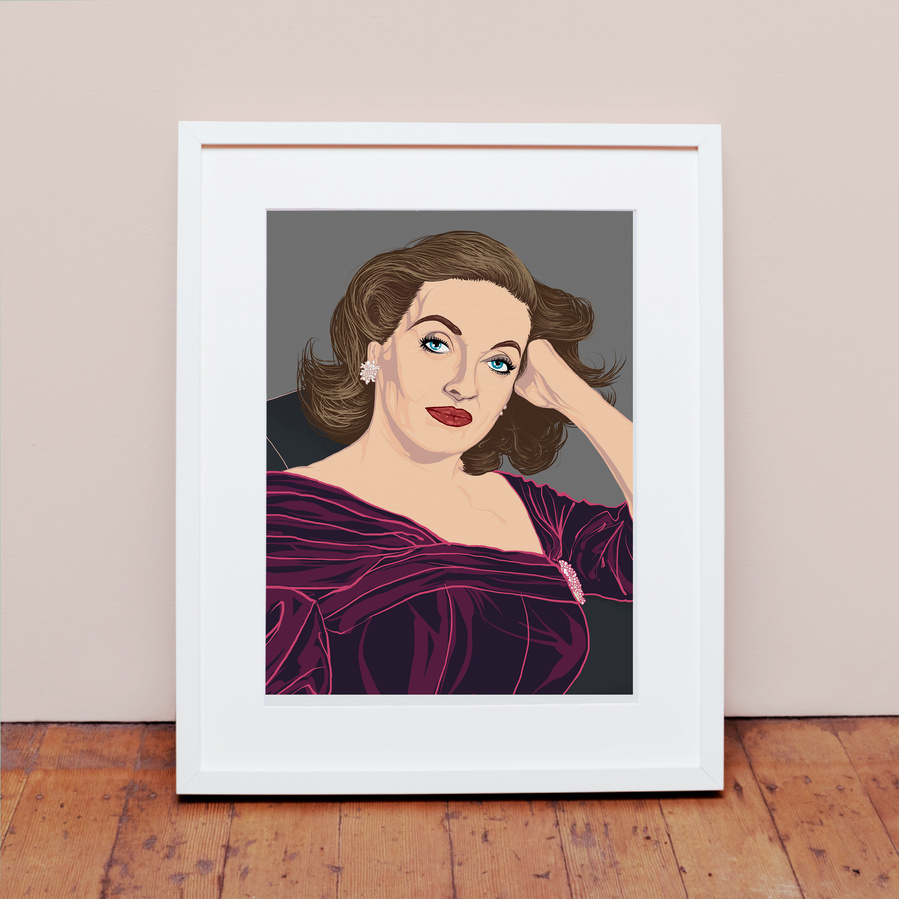 Bette Davis in All About Eve - A Giclée fine art print by Ryan Hodge illustration. 
Available as a framed print and print only in sizes A4, A3, A2 and A1. 