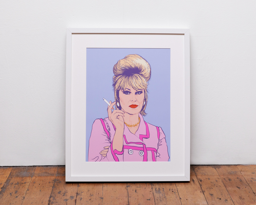 Absolutely Fabulous illustration of Joanna Lumley as Patsy Stone by Ryan Hodge.   Available as a fine art giclée print in sizes A4, A3 and A2 print only and framed.