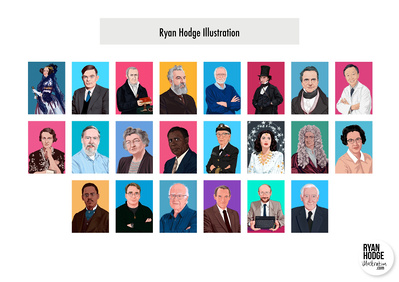 A series of illustrated portraits celebrating engineers throughout history. Commissioned by Imagination Technologies

