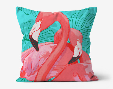 Faux suede throw cushion featuringPink flamingos on aqua background  by Ryan Hodge illustration.  Available in various sizes.  