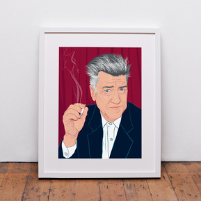 Portrait of David Lynch by Ryan Hodge illustratio.  Director of cult classics such as Twin Peaks, Eraserhead, Black Velvet, Mulholland Drive and DUNE.  