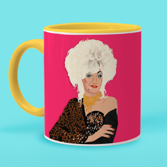 Lily Savage 11oz Ceramic mug featuring artwork by Ryan Hodge illustration.  Iconic Drag Queen from Liverpool. British comedy act Paul O'Grady. 