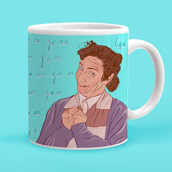 Mrs Doyle 1oz Ceramic mug featuring artwork my Ryan Hodge illustration. Perfect gift idea for a tea drinker.  Irish comedy Father Ted. 