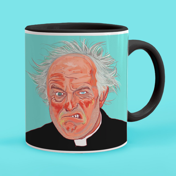 Father Jack Hackett 11oz Ceramic mug featuring artwork by Ryan Hodge illustration. Father Ted Irish comedy. Perfect gift idea for dads and grumpy people. 