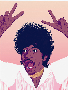 Little Richard - the true & original king of rock and roll. Artwork by Ryan Hodge illustration.  Fine art giclée print available in sizes A4, A3 & A2, framed or print only.  Gay icon. Tutti Fruiti, Long Tall Sally. 
