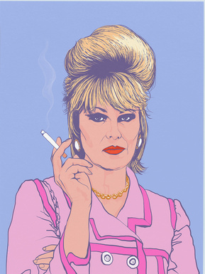 Patsy Stone from Absolutely Fabulous played by Dame Joanna Lumley. Artwork by Ryan Hodge illustration.  Fine art giclée print available in sizes A4, A3 & A2, framed or print only.  Gay icon 