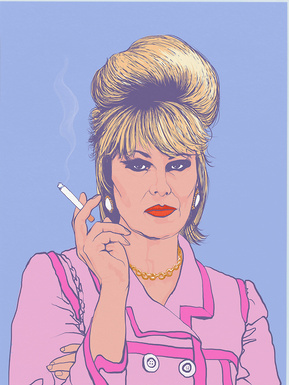 Patsy Stone from Absolutely Fabulous played by Dame Joanna Lumley. Artwork by Ryan Hodge illustration.  Fine art giclée print available in sizes A4, A3 & A2, framed or print only.  Gay icon 
