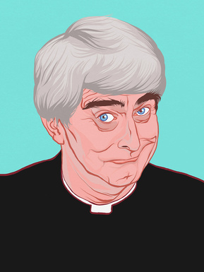 Lead character of Father Ted, the comedy TV sitcom that is still iconic. Illustration by Ryan Hodge.  Available in sizes A4, A3, A2 - Framed and print only. 