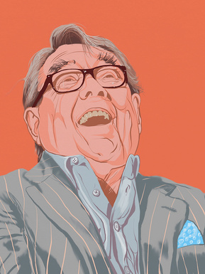 A portrait of Ronnie Corbett of the two Ronnie's by Ryan Hodge illustration.  Comedian and national treasure. The fine art giclée print is available in sizes A4, A3 & A2, framed or print only.