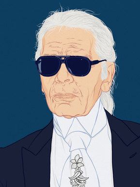 Karl Lagerfeld Fashion designer and Gay icon Artwork by Ryan Hodge illustration.  Fine art giclée print available in sizes A4, A3 & A2, framed or print only. 
