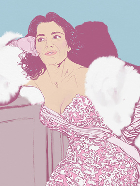 Nigella Lawson celebrity tv chef.  Sexy symbol, Gorgeous golden globules, Microwavé.  Artwork by Ryan Hodge illustration.  Fine art giclée print available in sizes A4, A3 & A2, framed or print only.  Gay icon.  Inspired by Marilyn Monroe.