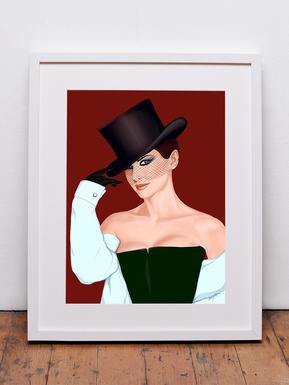 Framed Shania Twain fine art Giclée print by Ryan Hodge illustration.  Inspired by the music video for 'I feel like a woman'. Available in sizes A4, A3 and A2. 