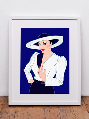 Fine art giclée print ofJoan Collins as Alexis Colby Carrington   as seen in Dynasty by Ryan Hodge illustration.  Available in sizes A4, A3 and A2.  Framed and print only versions.  