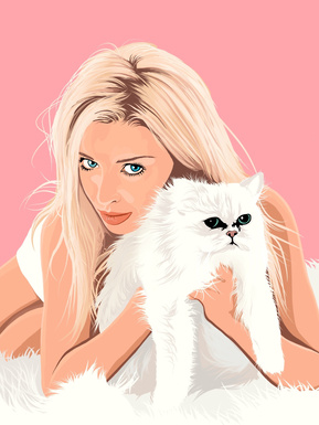 Dannii Minogue Artwork by Ryan Hodge illustration.  Fine art giclée print available in sizes A4, A3 & A2, framed or print only.  Inspired by the album Girl and single All I Wanna Do. Cat portrait. Gay icon 
