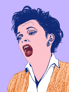 Fine art giclée print of gay icon Judy Garland. Screenprit inspired  artwork by Ryan Hodge illustration.  Available in sizes A4, A3 and A2.  Framed and print only versions.  gay icon