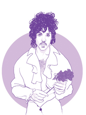 Prince Rogers nelson - the artist formerly known as Prince, Prince and the Revolution.  Artwork by Ryan Hodge illustration.  Fine art giclée print available in sizes A4, A3 & A2, framed or print only.  Gay icon, Purple Rain.  