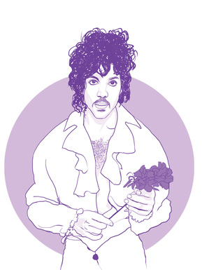 Prince Rogers nelson - the artist formerly known as Prince, Prince and the Revolution.  Artwork by Ryan Hodge illustration.  Fine art giclée print available in sizes A4, A3 & A2, framed or print only.  Gay icon, Purple Rain.  