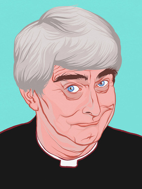 Lead character of Father Ted, the comedy TV sitcom that is still iconic. Illustration by Ryan Hodge.  Available in sizes A4, A3, A2 - Framed and print only. 