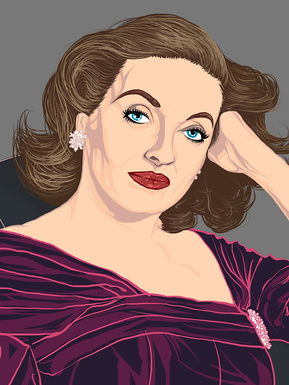 Bette Davis in the film All About Eve Artwork by Ryan Hodge illustration.  Fine art giclée print available in sizes A4, A3 & A2, framed or print only.  Gay icon. 