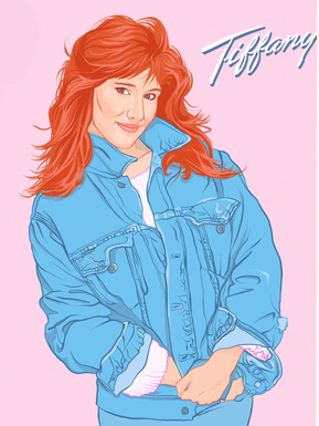Tiffany 80's Pop singer.  Artwork by Ryan Hodge illustration.  Fine art giclée print available in sizes A4, A3 & A2, framed or print only.  Gay icon 