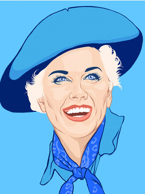 Doris Day in the film Calamity Jane. Artwork by Ryan Hodge illustration.  Fine art giclée print available in sizes A4, A3 & A2, framed or print only.  Gay icon.  Golden age of Hollywood. 