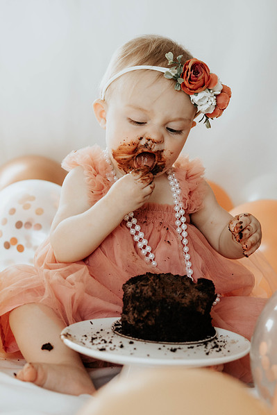 baby girl's 1st birthday Colorado milestone cake smash