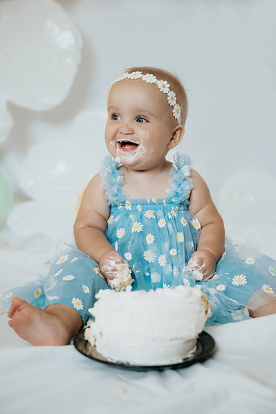 baby girl's 1st birthday Colorado milestone cake smash