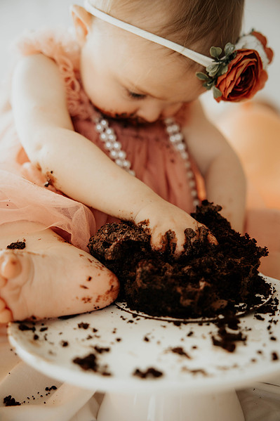 baby girl's 1st birthday Colorado milestone cake smash
