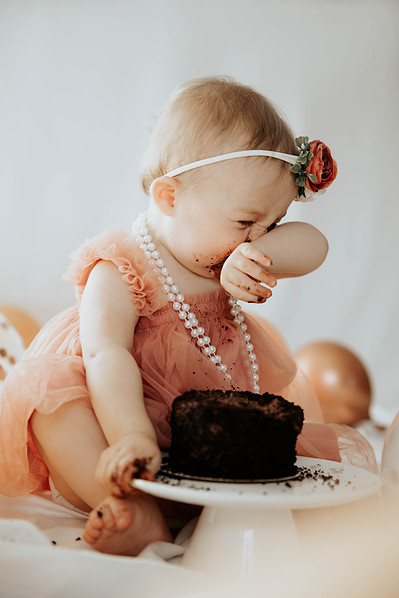baby girl's 1st birthday Colorado milestone cake smash