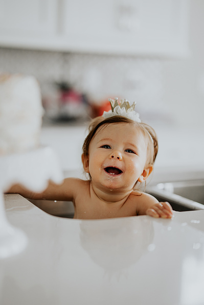 baby girl's 1st birthday Colorado milestone cake smash