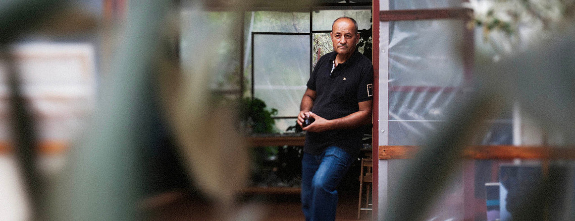 Bayram Gümüş is resting during a break in his workshop.