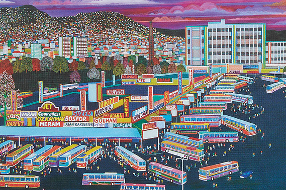 Detail showing the city and the bus station from the picture describing the Ankara bus station