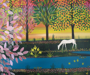 Detail of white horse from nature painting
