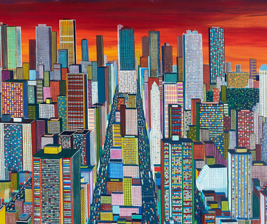 Detail from New York City cityscape painting