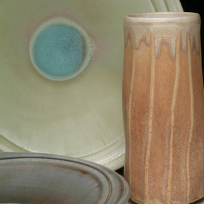 Porcelain, cone 10 oxidation fired, wheel thrown and wet altered Plate H: 1 ½” X D: 10.5”  Salad Plate H: 1 ½” x D: 8” Tumbler H: 6” x D: 2.5” 