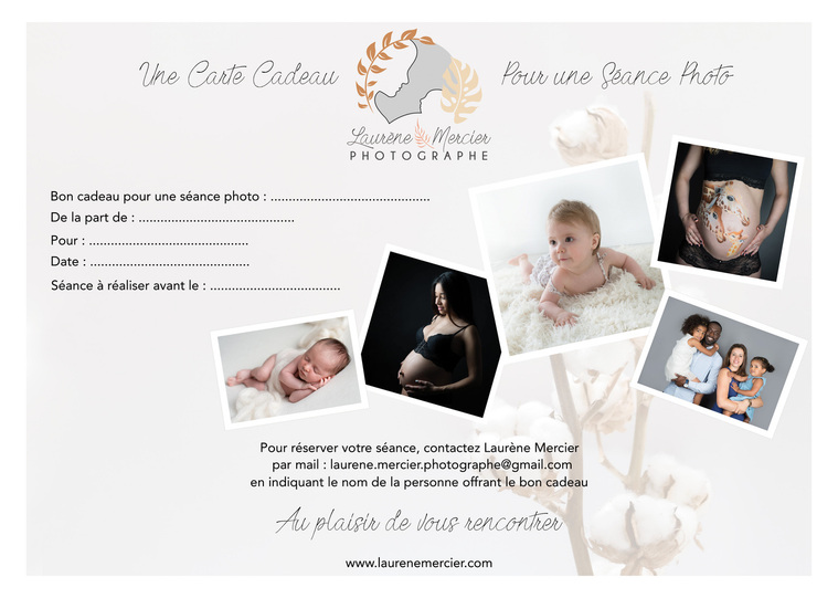 Carte cadeau séance photo, photo studio, photographe maternité et naissance, Gizeux, Tours, Chinon, Bourgueil, Langeais, Saumur