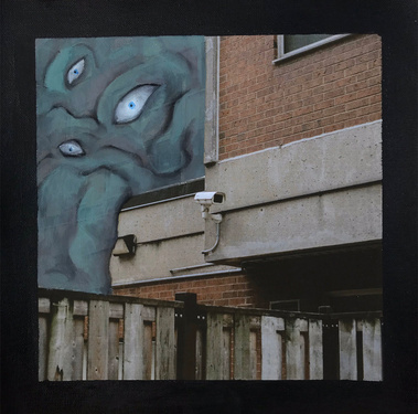 Surveillance 1/3, 2020, Oil on Printed Canvas, 12x12in.