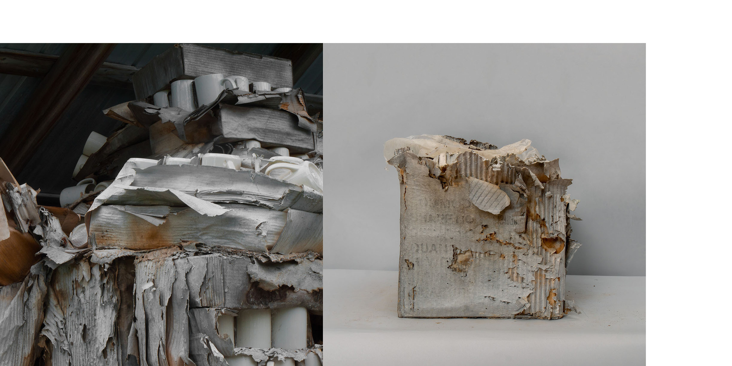 diptych of falling apart boxes