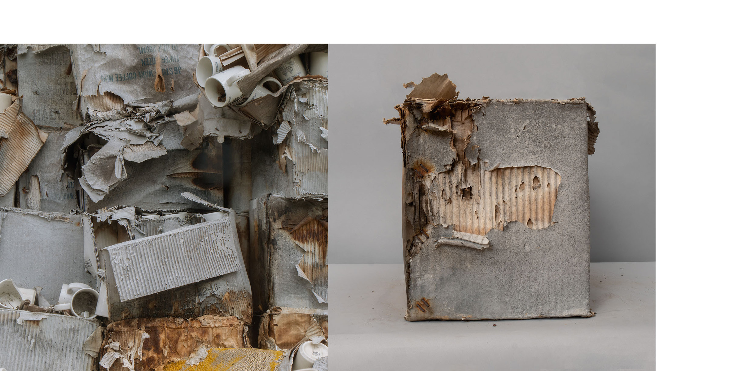 diptych of falling apart boxes