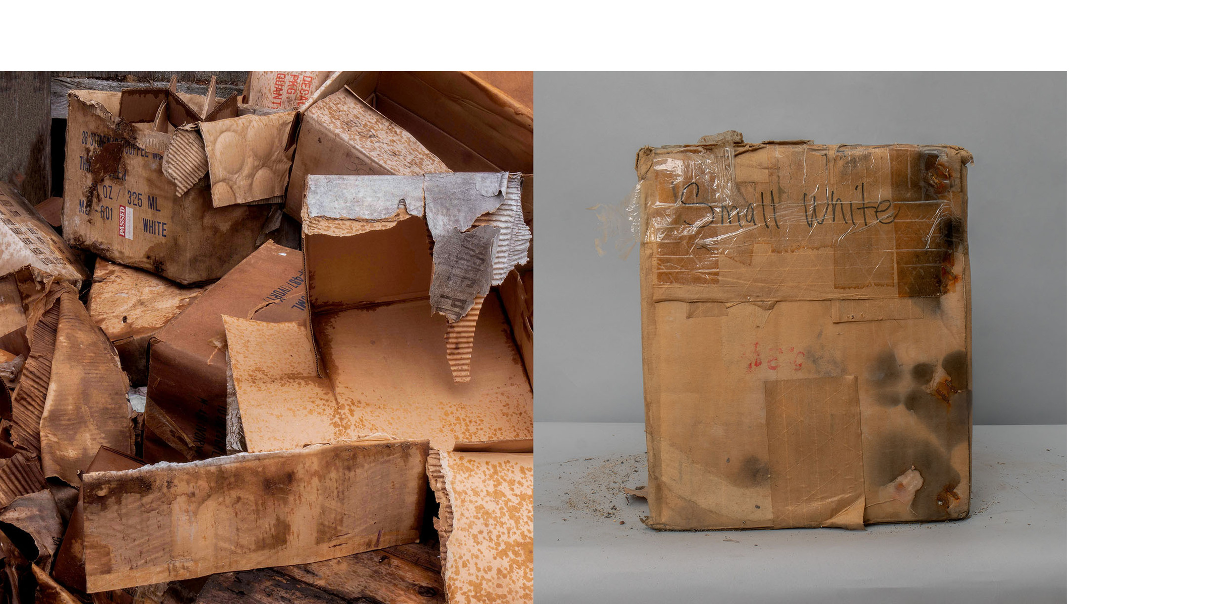 diptych of falling apart boxes