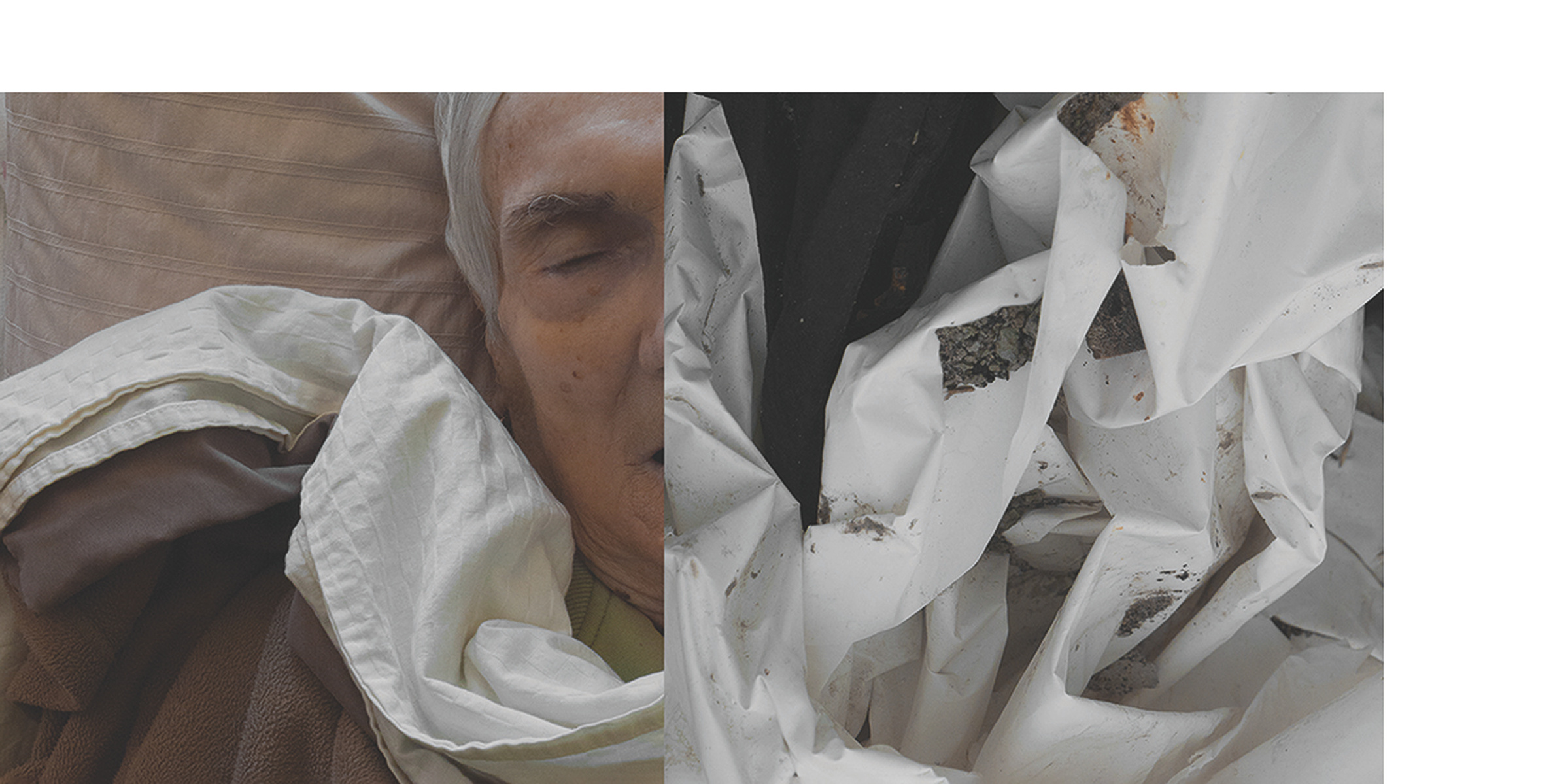 diptych of woman and soiled paper