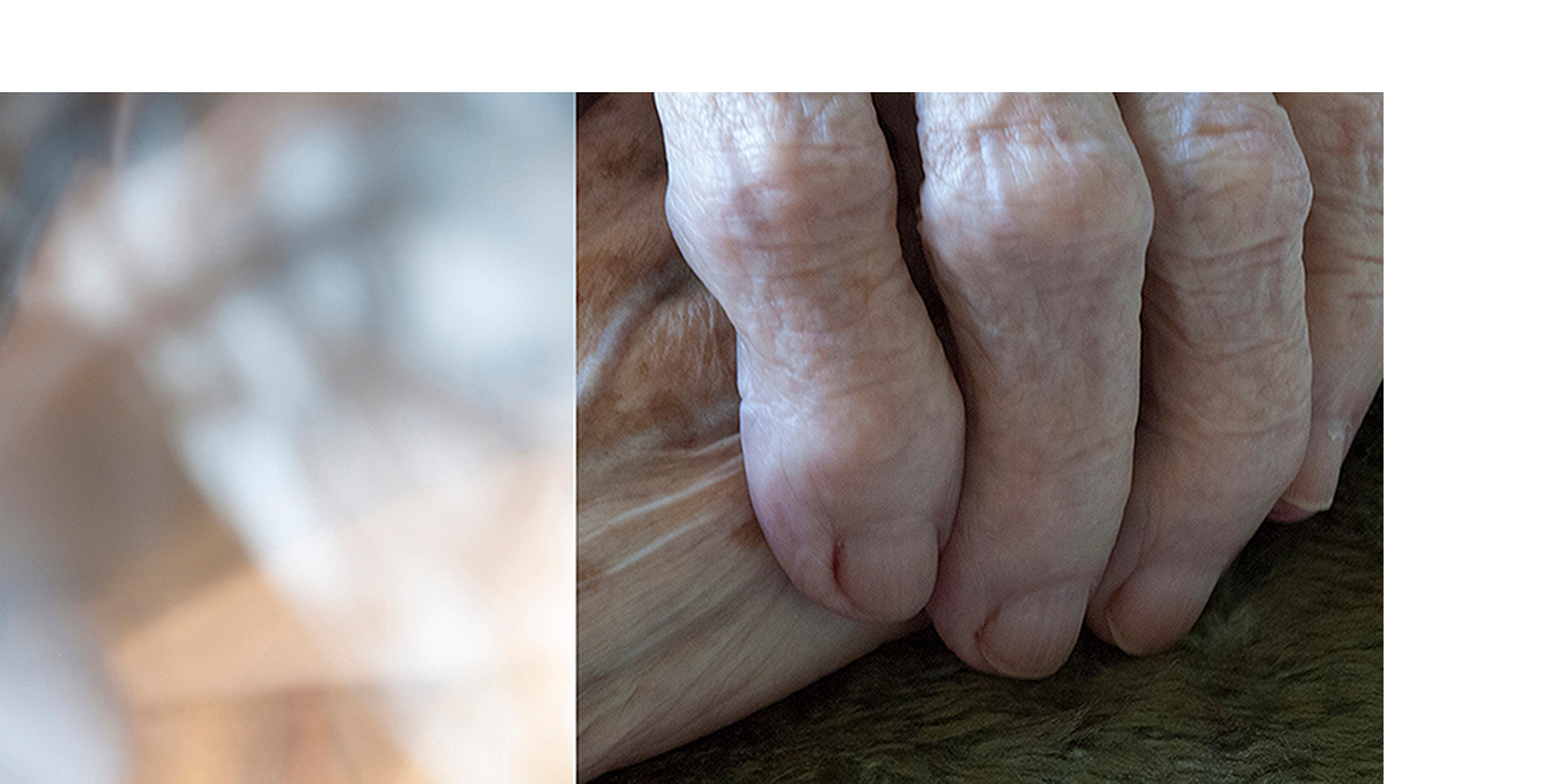 diptych of an abstract and a hand close-up