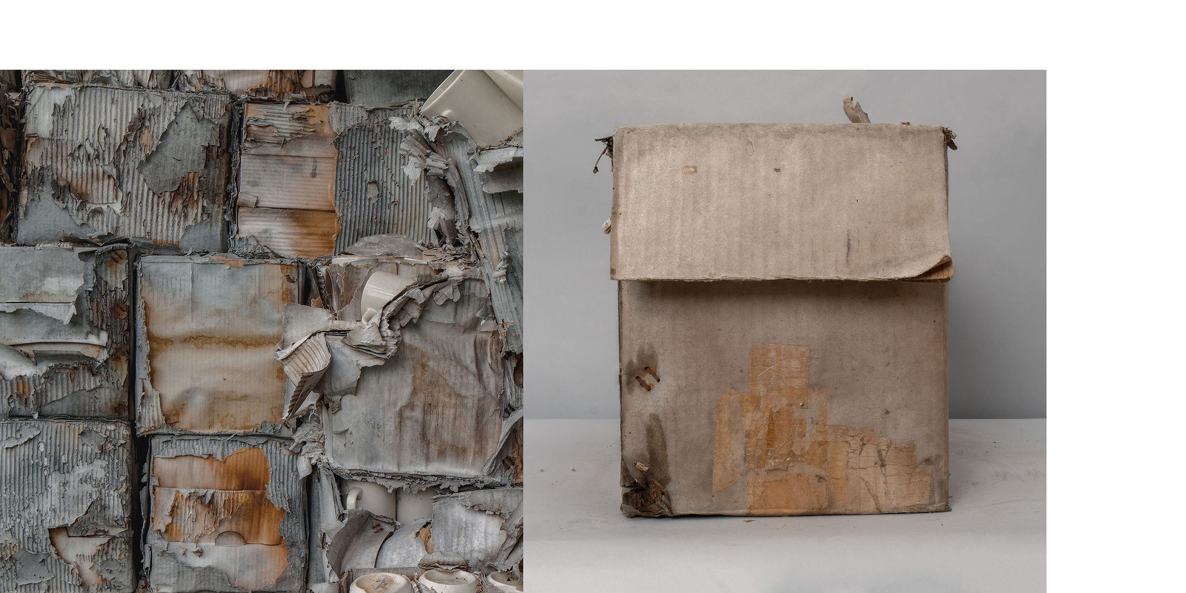 diptych of falling apart boxes